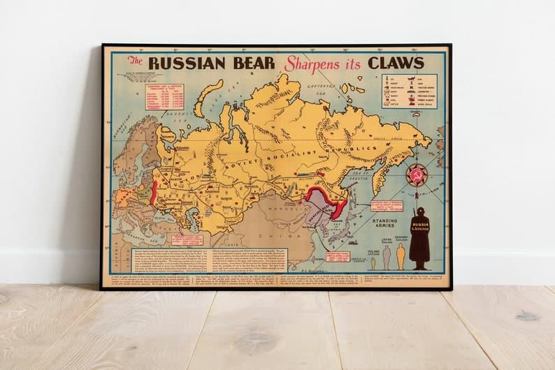 India Map Fine Art Print 1861 India Map Fine Art Print 1861 Soviet Russia Sphere of influence Map before WWii Pictorial USSR Map 