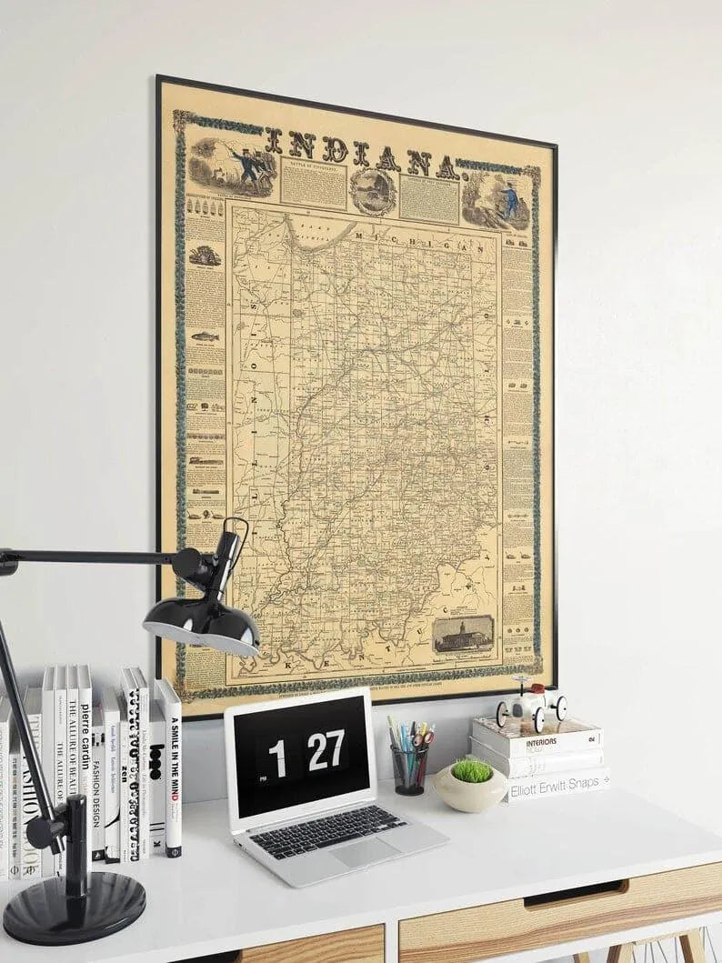 Indiana Map Wall Print| 1853 Indiana Map