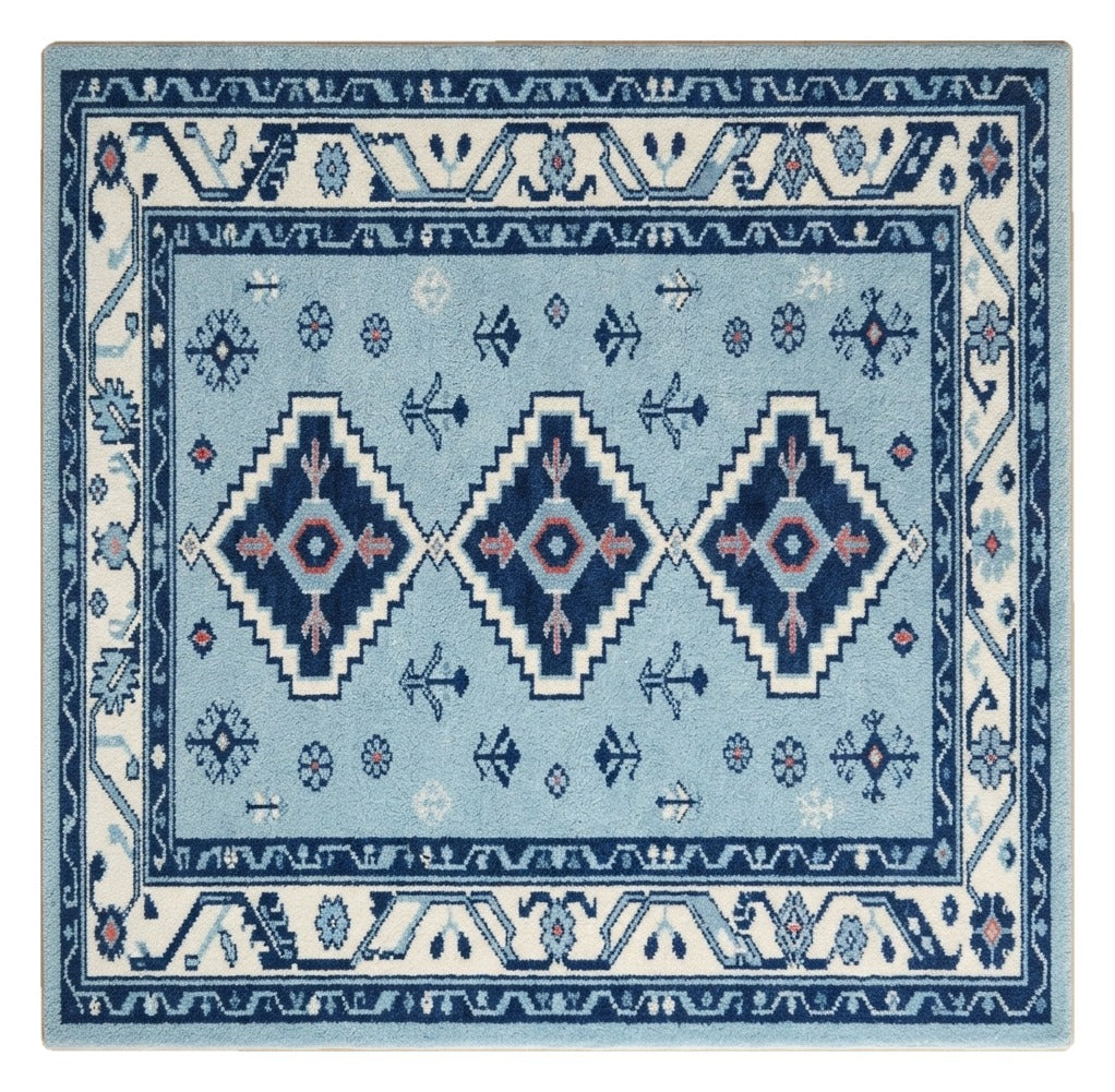 Indigo Kazak Trio Square Hand Tufted Rug shown flat on a white background