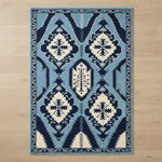 Indigo Totem Kilim Hand Tufted Rug — navy, light blue, cream tribal rug by Maia Homes