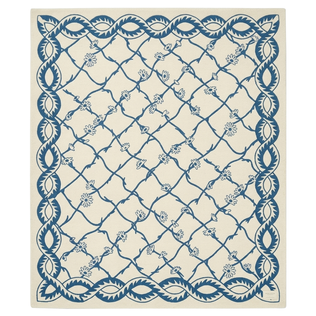 Indigo Vines Cream Garden Hand Tufted Wool Rug