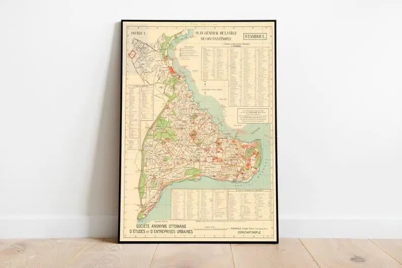 Istanbul City Map Wall Print| 1922 Istanbul City Map