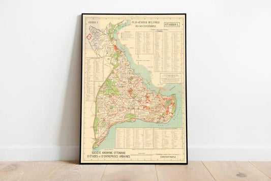 Istanbul City Map Wall Print| 1922 Istanbul City Map Istanbul City Map Wall Print| 1922 Istanbul City Map 
