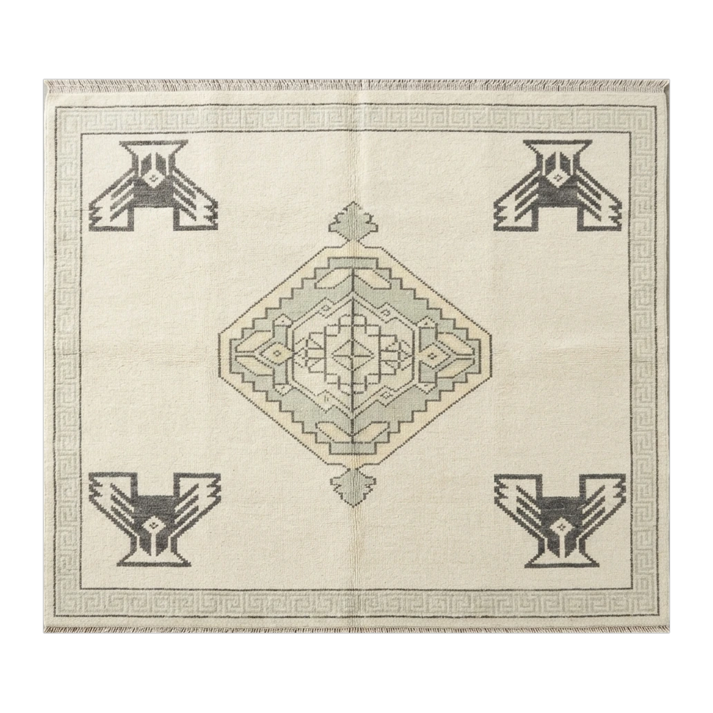 Ivory Thunderbird Hand Knotted Rug