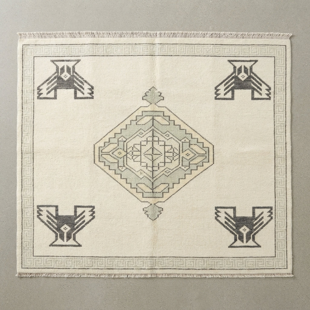Ivory Thunderbird Hand Knotted Rug — ivory, sage, charcoal tribal rug by Maia Homes