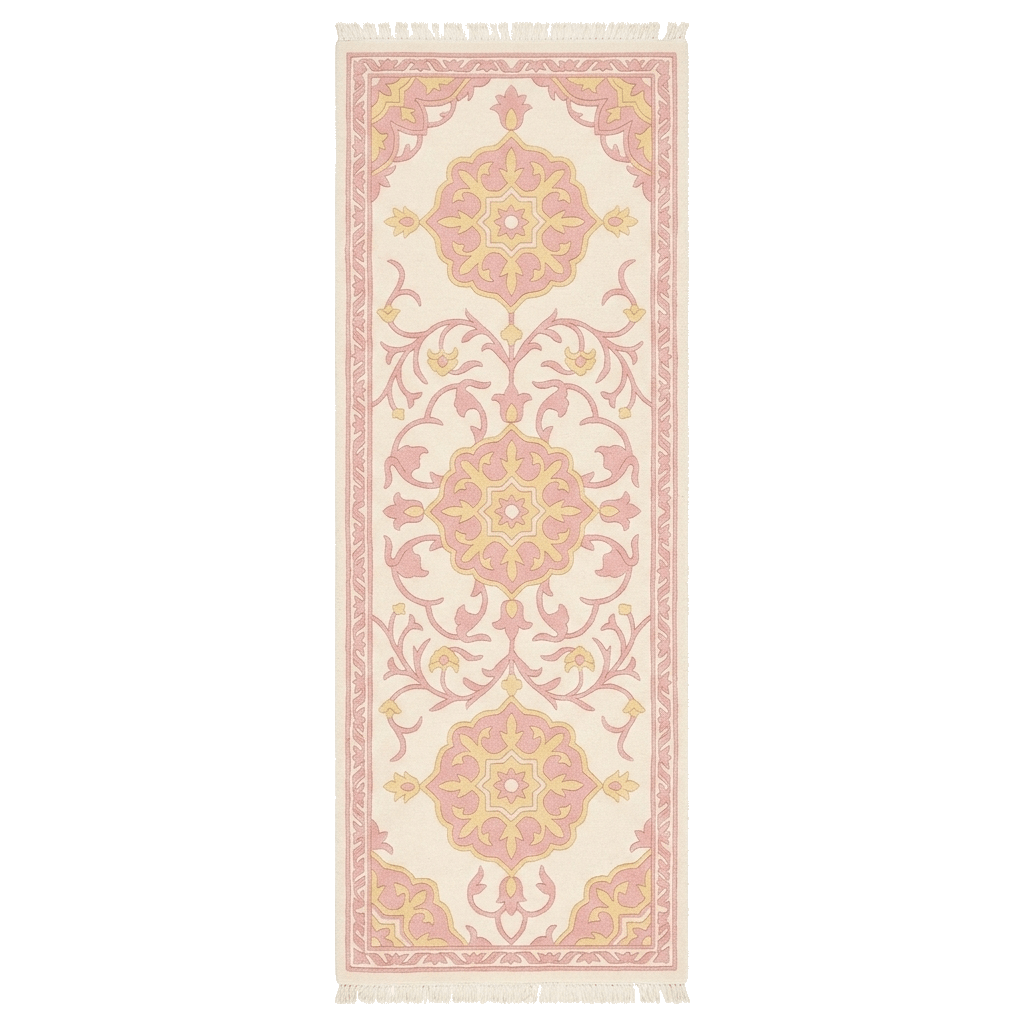 Ivory Rose Vine Hand Knotted Runner Rug