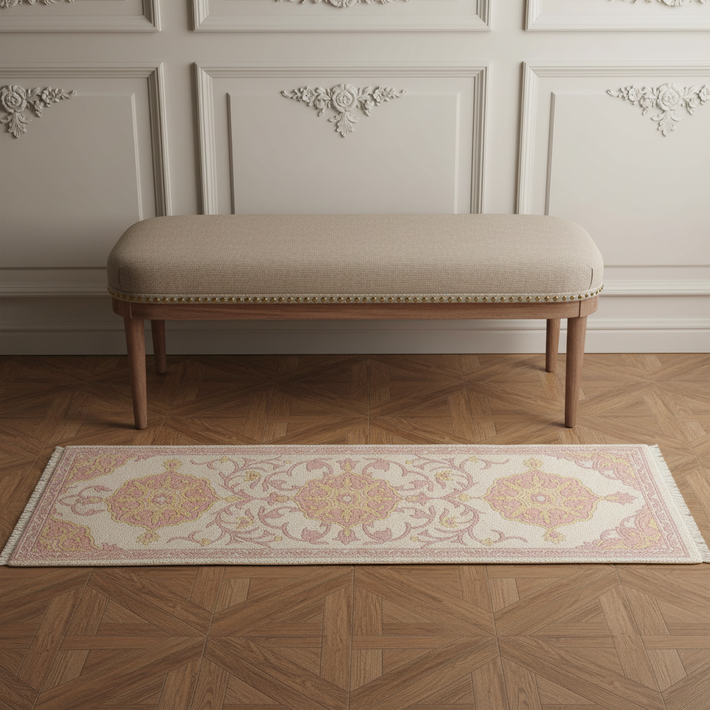Ivory Rose Vine Hand Knotted Runner Rug
