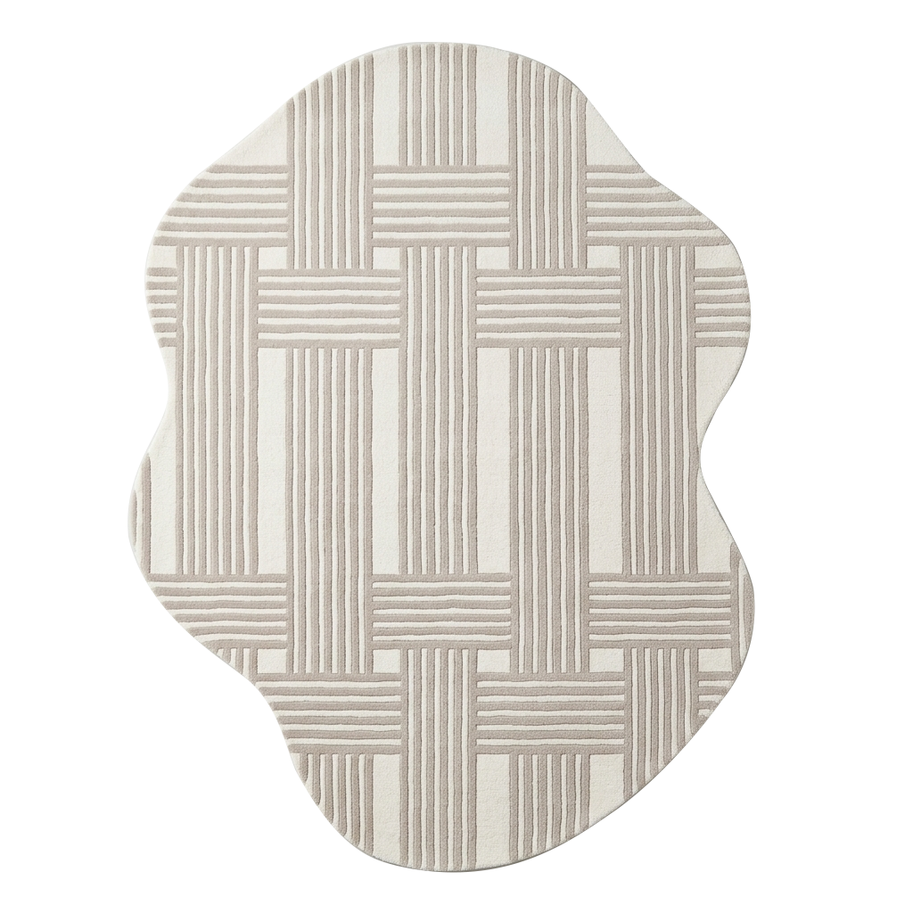 Ivory Weave Grid Hand Tufted Rug
