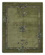 Jade Scholar's Garden Hand Knotted Silk Rug — olive, green, navy chinoiserie rug by Maia Homes on a white background