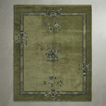 Jade Scholar's Garden Hand Knotted Silk Rug — olive, green, navy chinoiserie rug by Maia Homes