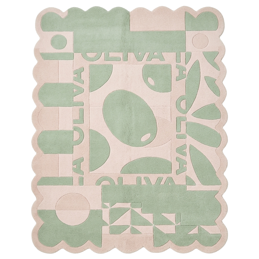 Jade Abstract Patchwork Style Scalloped Hand Tufted Rug