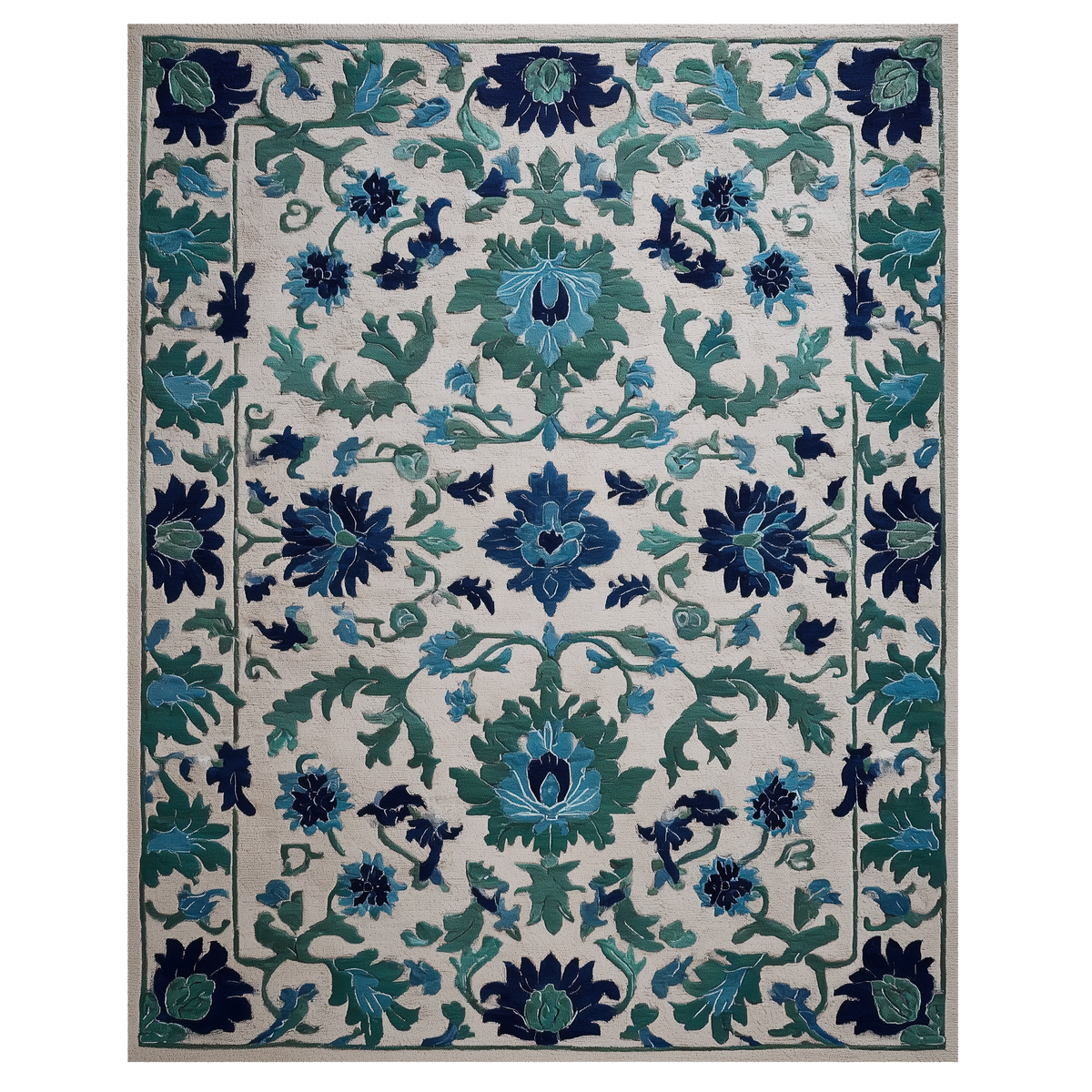 Jade Botanical Bloom Hand Tufted Rug