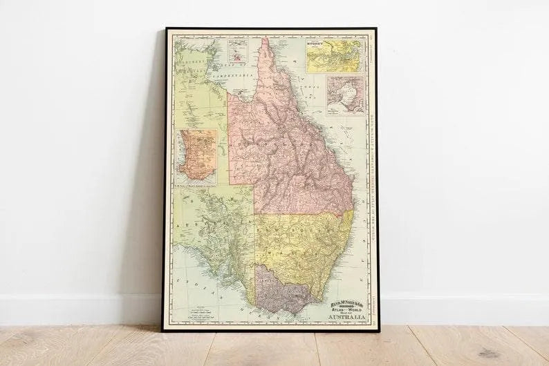 Australia 1892 East Australia Map Poster Print| Canvas Print Wall Art