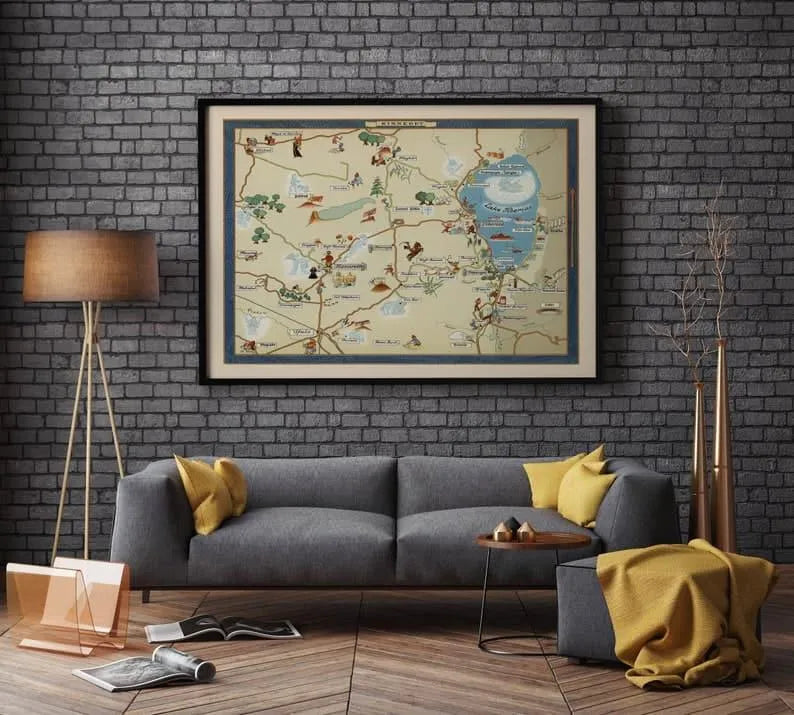 Kinnere Israel Map Poster Print Wall Art