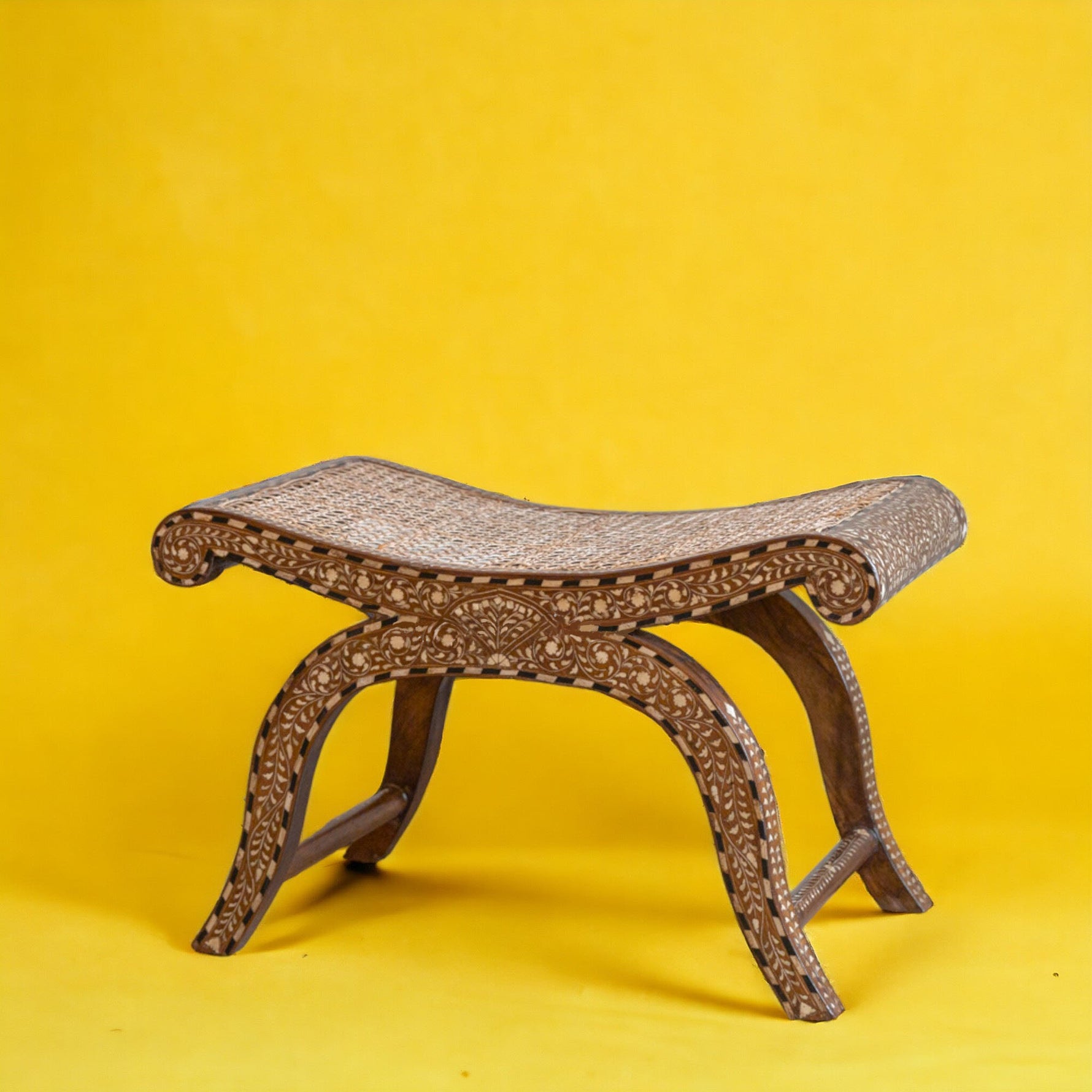 Kylian Teakwood & Bone Inlay Cane Bench – Natural