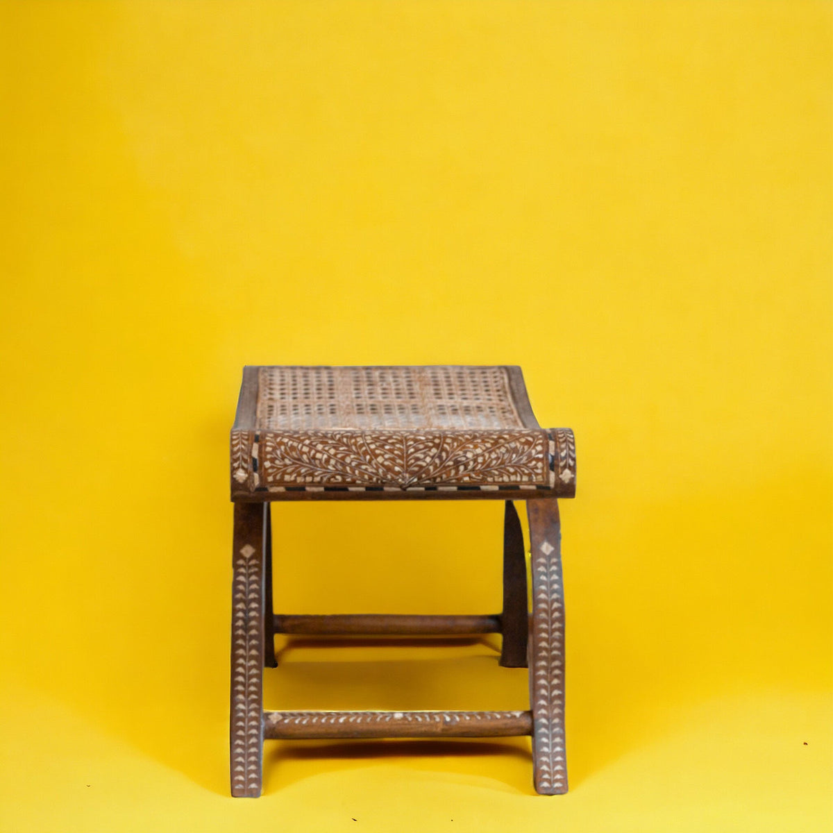 Kylian Teakwood & Bone Inlay Cane Bench – Natural