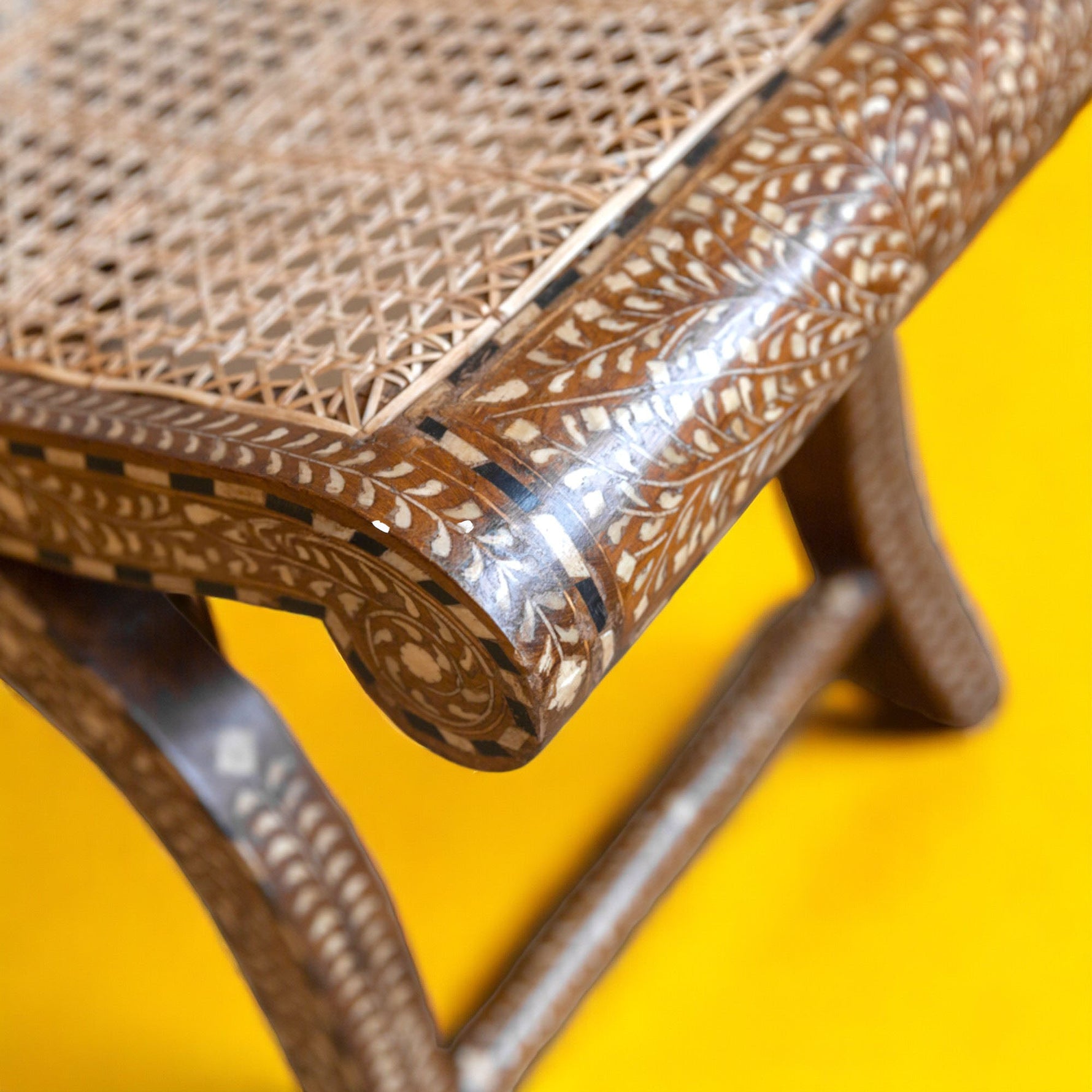 Kylian Teakwood & Bone Inlay Cane Bench – Natural