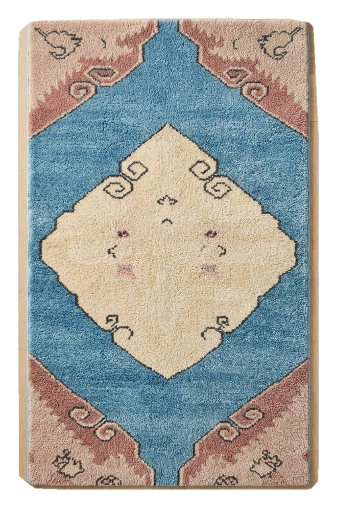 Lagoon Cloud Hand Tufted Runner Rug — blue, cream, pink tribal rug by Maia Homes on a white background