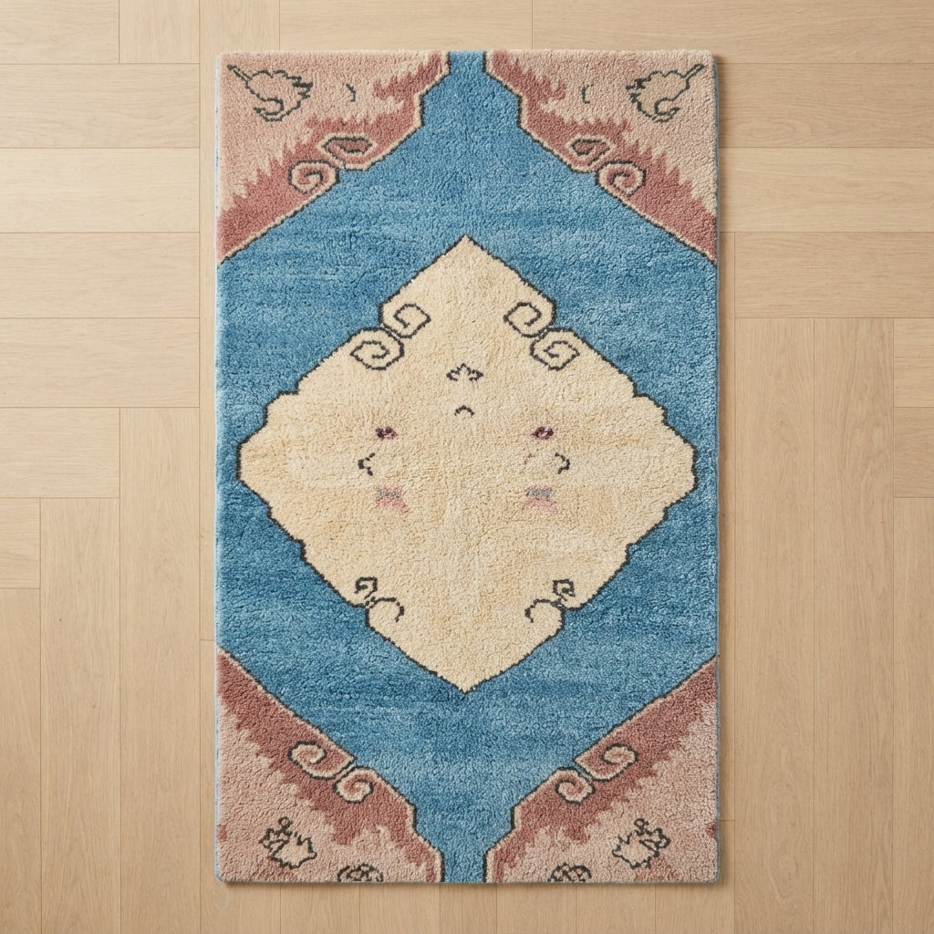 Lagoon Cloud Hand Tufted Runner Rug — blue, cream, pink tribal rug by Maia Homes