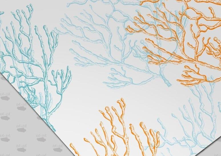 Large Monstera Leaves Wallpaper Underwater Orange and Blue Corals Wallpaper 
