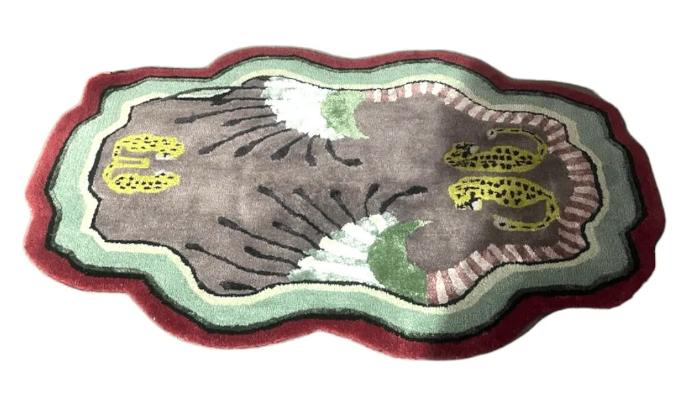 Leopards in the Love Garden Hand Tufted Wool Rug - Red