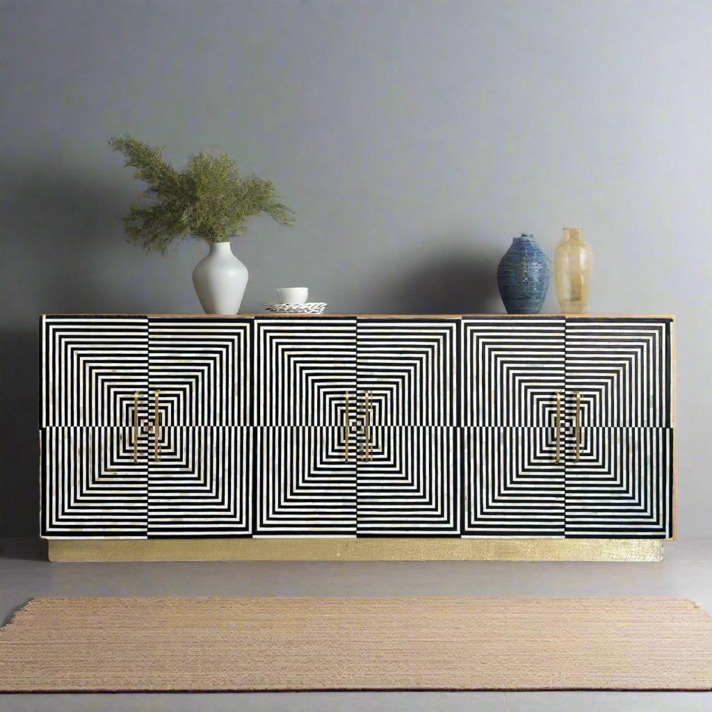 Liam Bone Inlay 6-Door Large Sideboard – Black