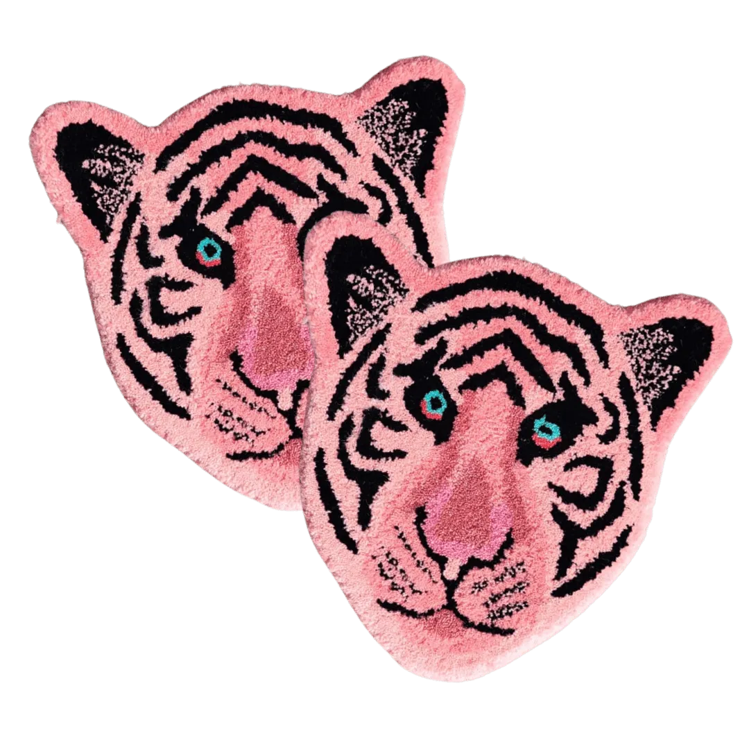 Light Pink Tiger Face Hand-Tufted Wool Accent Rug