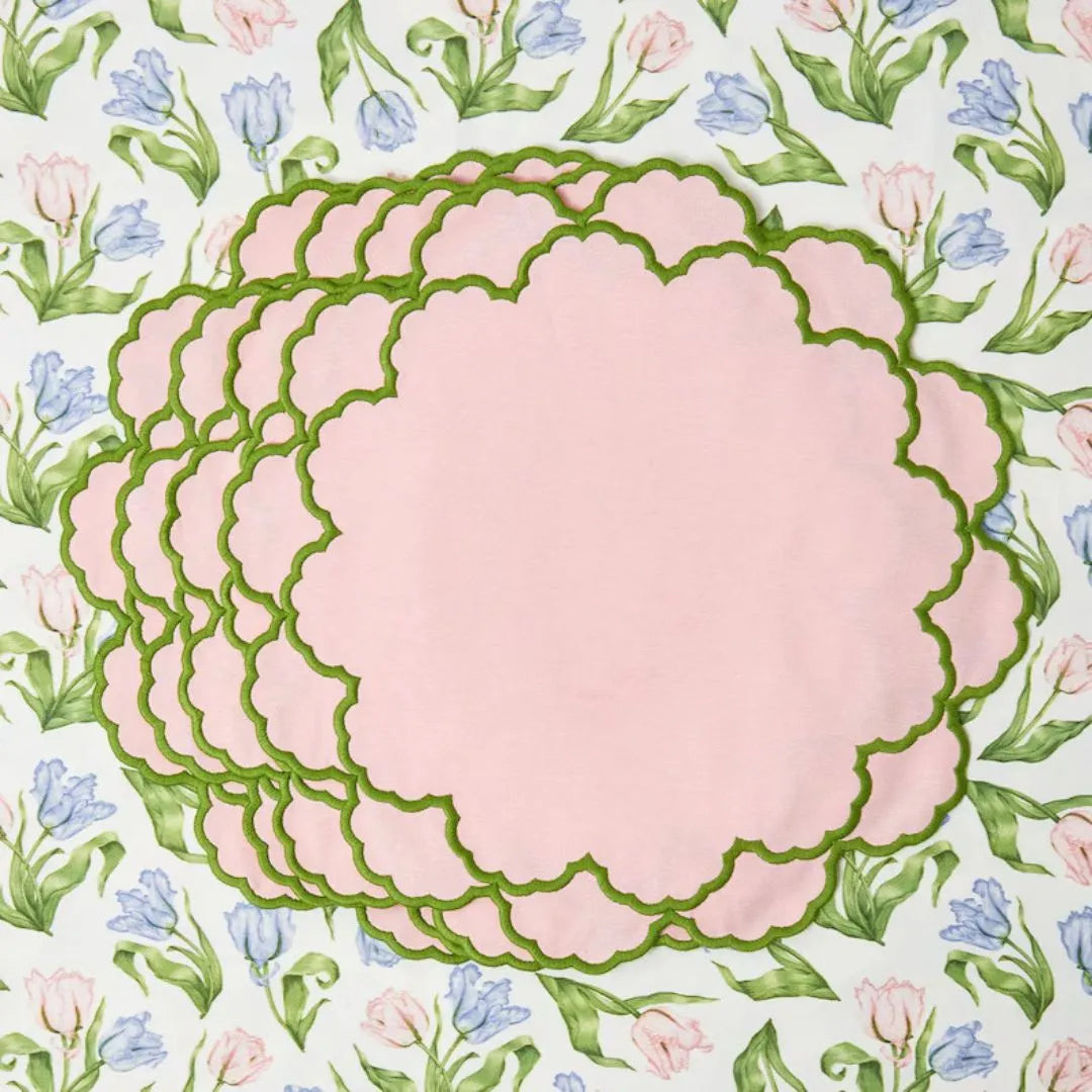 Lily Pink & Green Scalloped Placemats