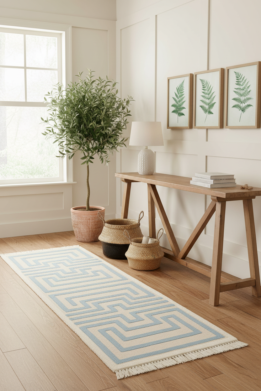 Linear Labyrinth Hand Knotted Runner Rug