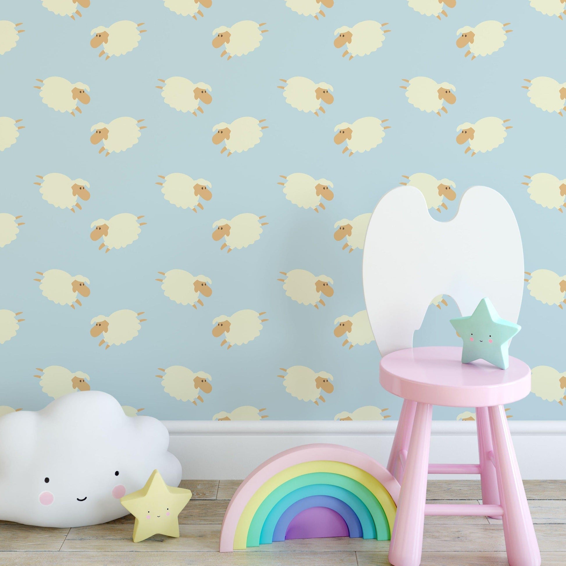 Little Cute Sheep Kids Room Removable Wallpaper 