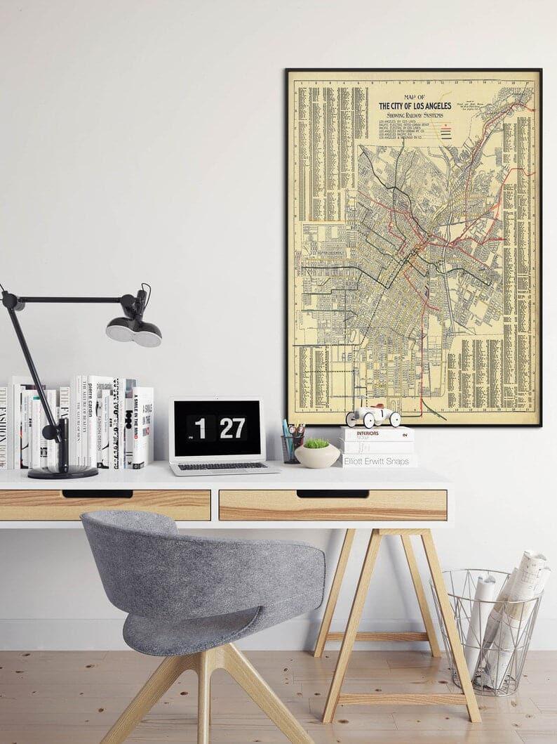Los Angeles City Map Wall Print| Framed Map Wall Decor 