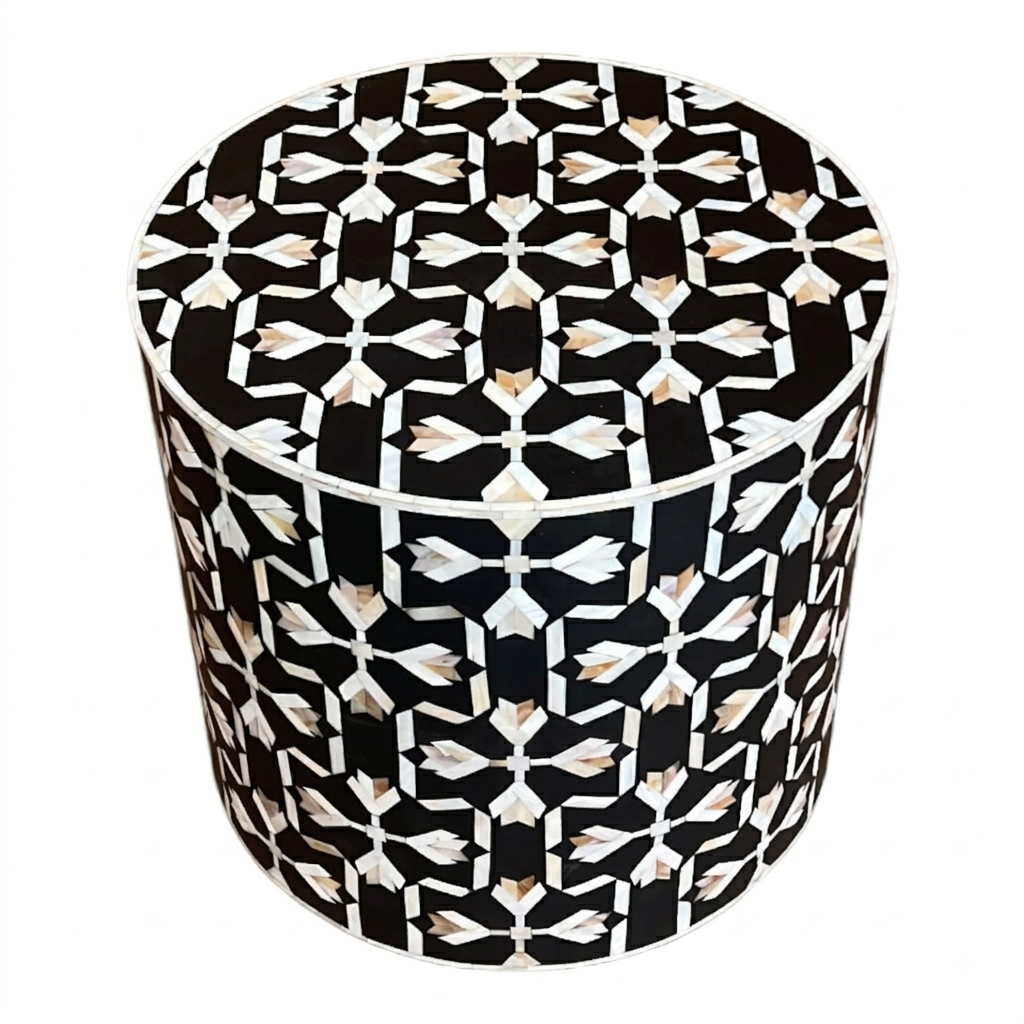Lotus Mother-of-Pearl Inlay Accent Table – Black