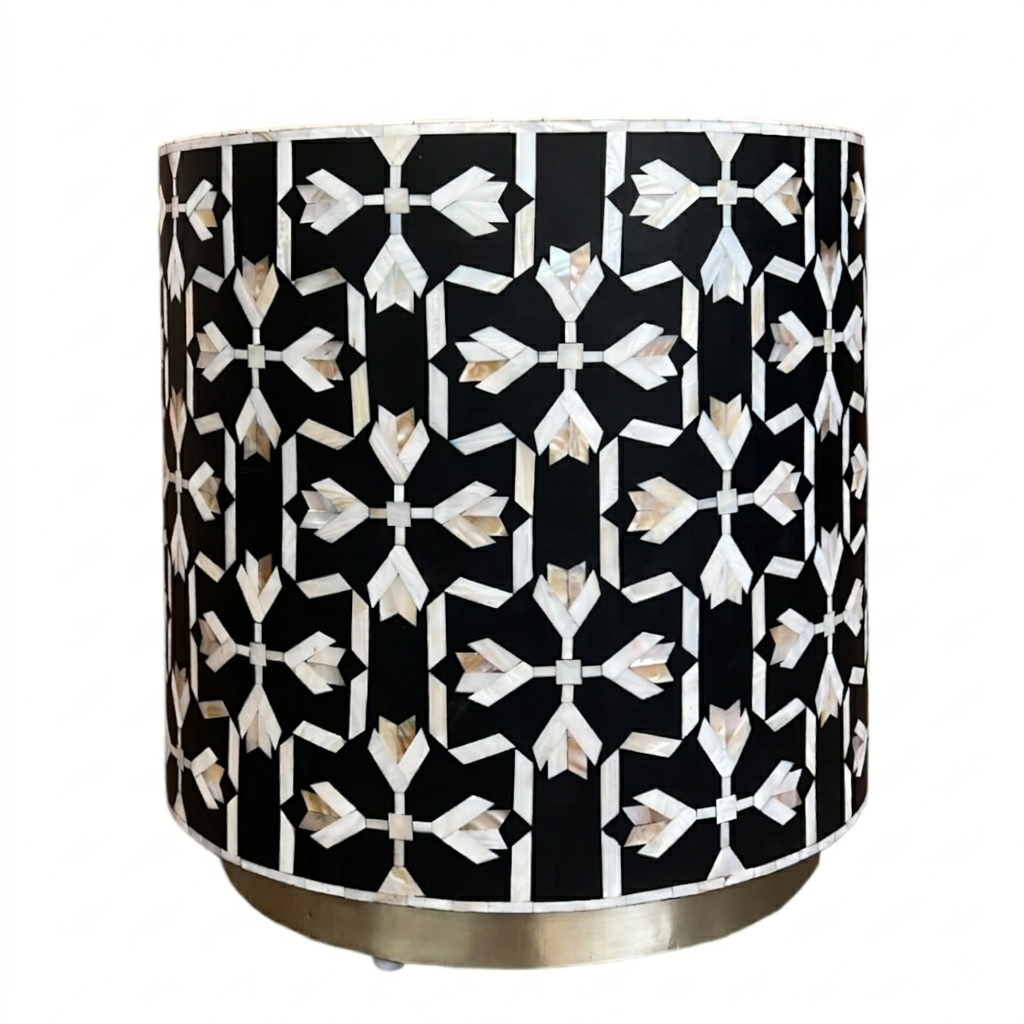 Lotus Mother-of-Pearl Inlay Accent Table – Black