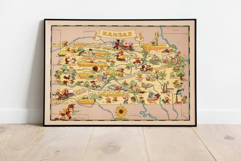 Louisiana Map Print| Art History Louisiana Map Print| Art History Kansas Map Print| Art History 
