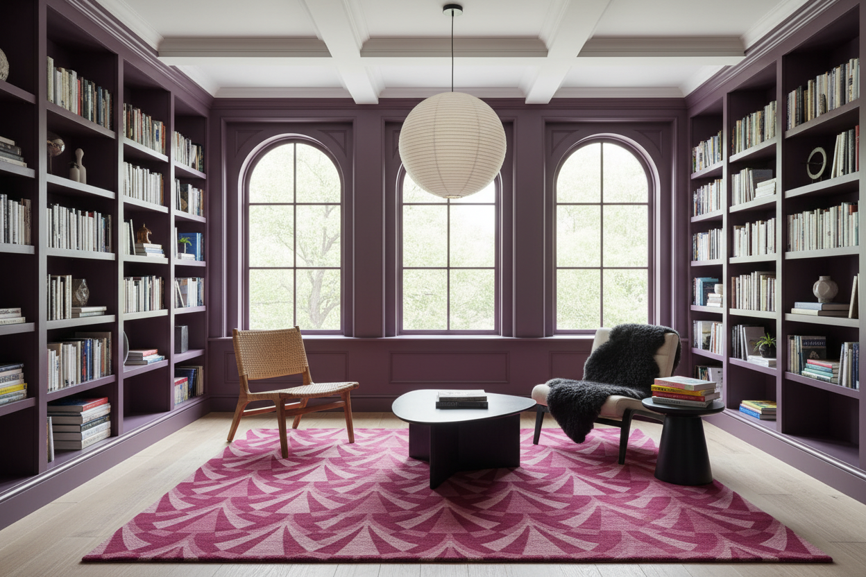 Magenta Fan Motif Hand Tufted Rug