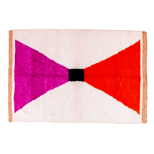 Maia Sunrise Art Deco Square Hand Tufted Wool Rug Maia Sunrise Art Deco Square Hand Tufted Wool Rug Classic Bow Moroccan Berber Handwoven Wool Area Rug - Pink