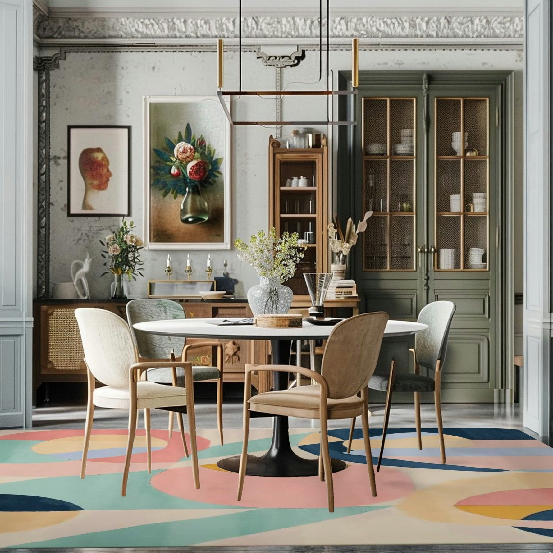 Abstract Color Motion Hand Tufted Rug