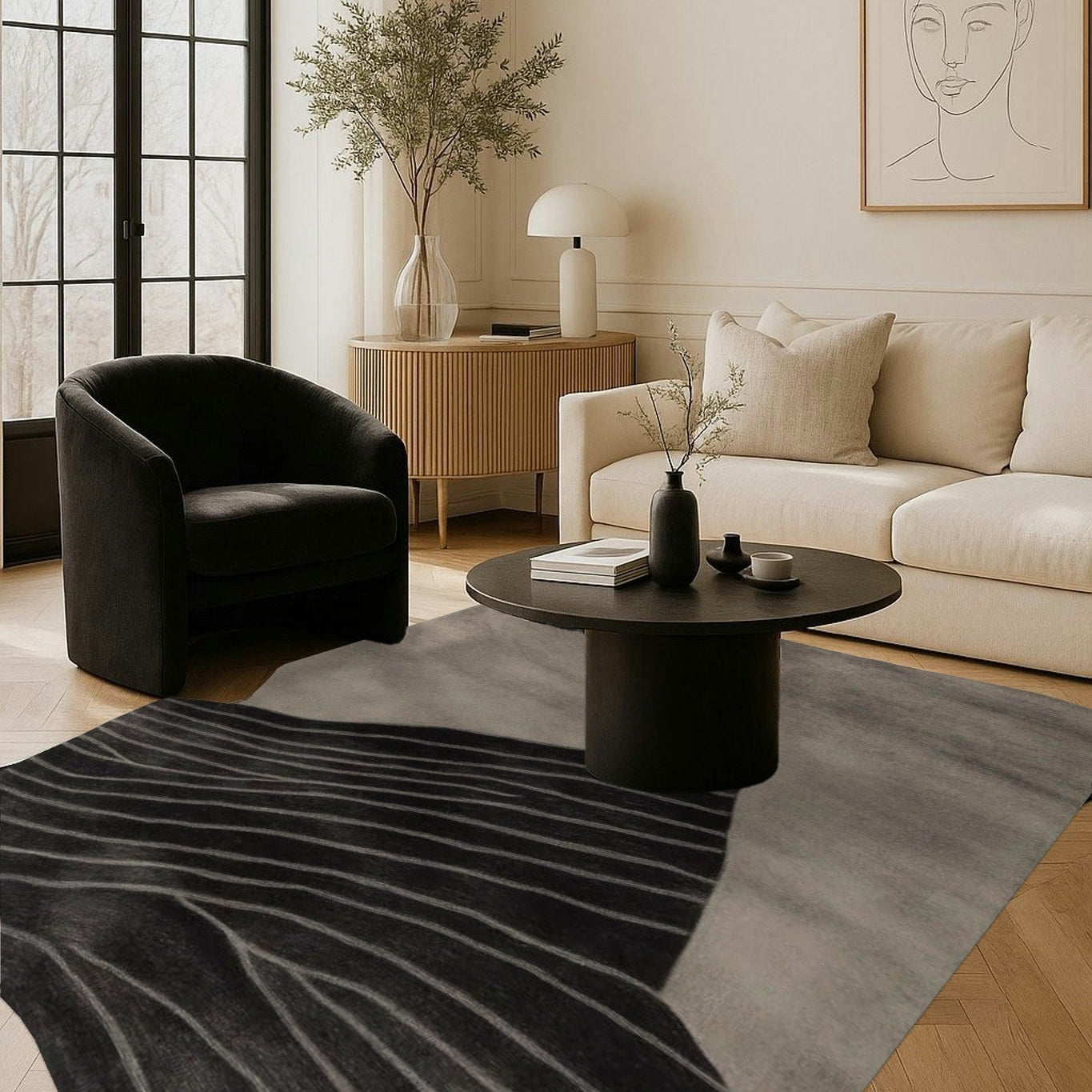Abstract Rhythmic Line Hand Tufted Rug