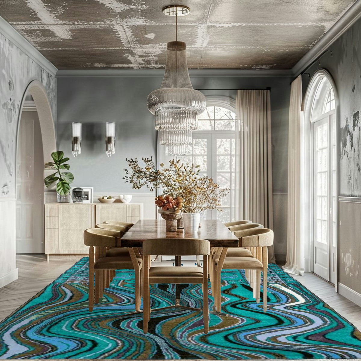 Alaia Persian Turquoise Melting Area Rug