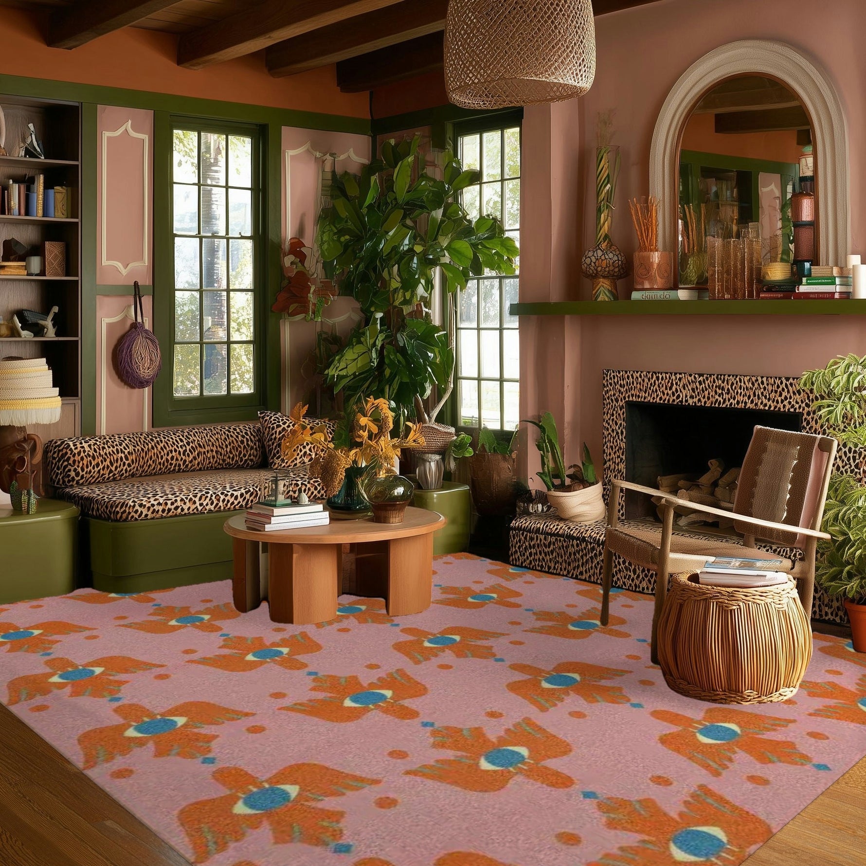 Azure Avian Hand Tufted Wool Rug - Pink