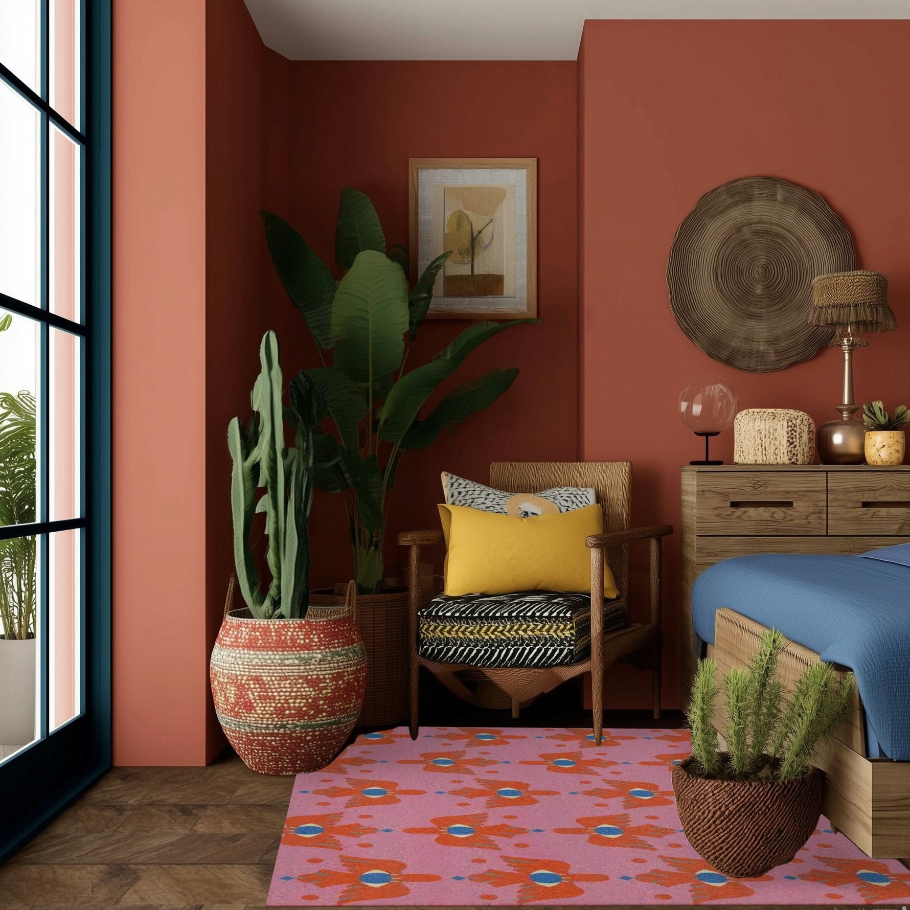 Azure Avian Hand Tufted Wool Rug - Pink