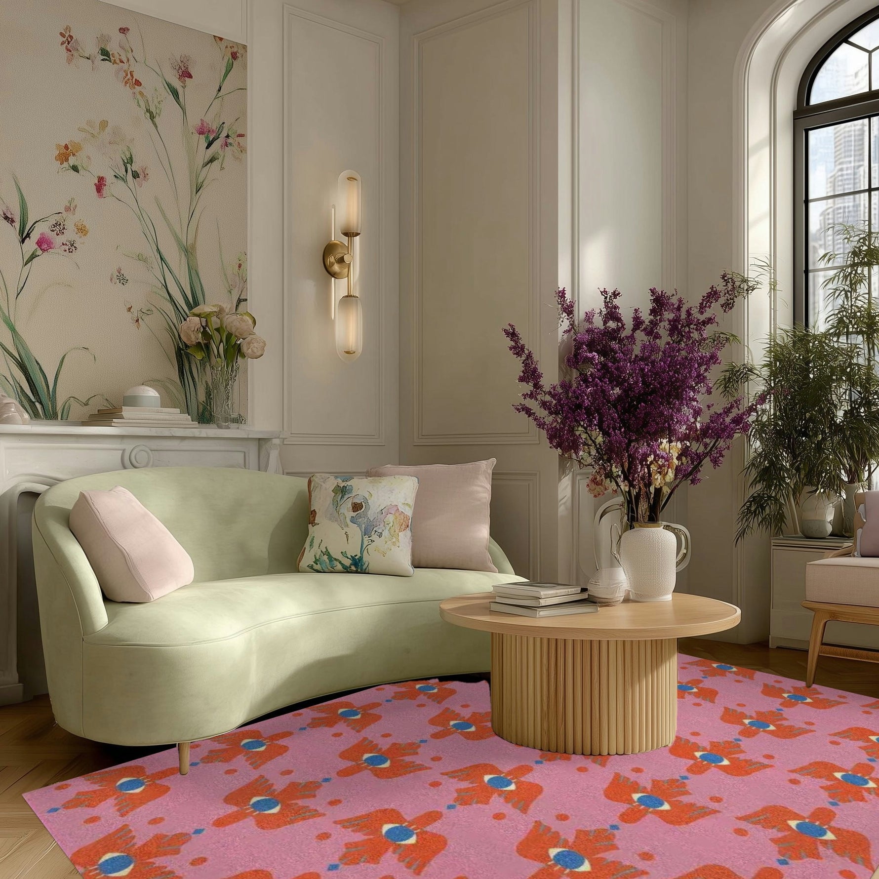 Azure Avian Hand Tufted Wool Rug - Pink