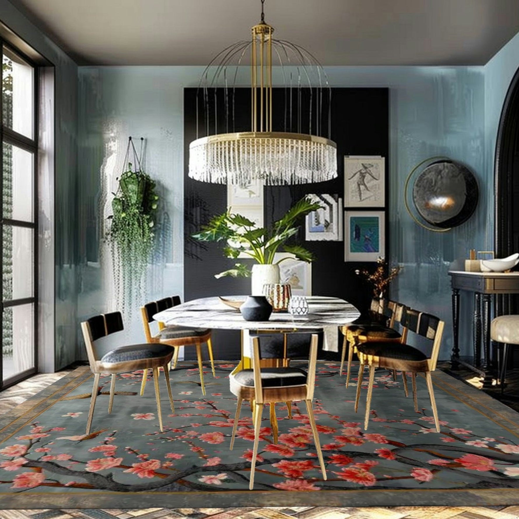 Bird and Blossom Tapestry Hand Tufted Wool Rug