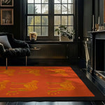 Stylish area rug featuring black leopards in a desert design, perfect as a wool rug for a dining room. The hand-tufted texture adds elegance and warmth to any dining table setting.
