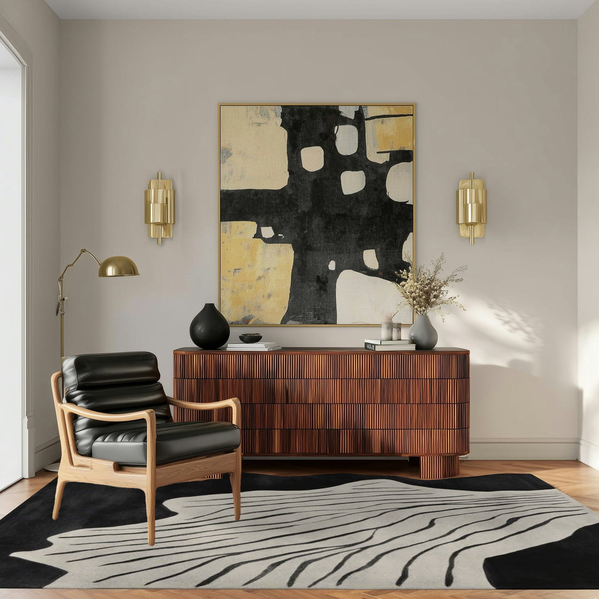 Black White Rhythm Hand Tufted Rug