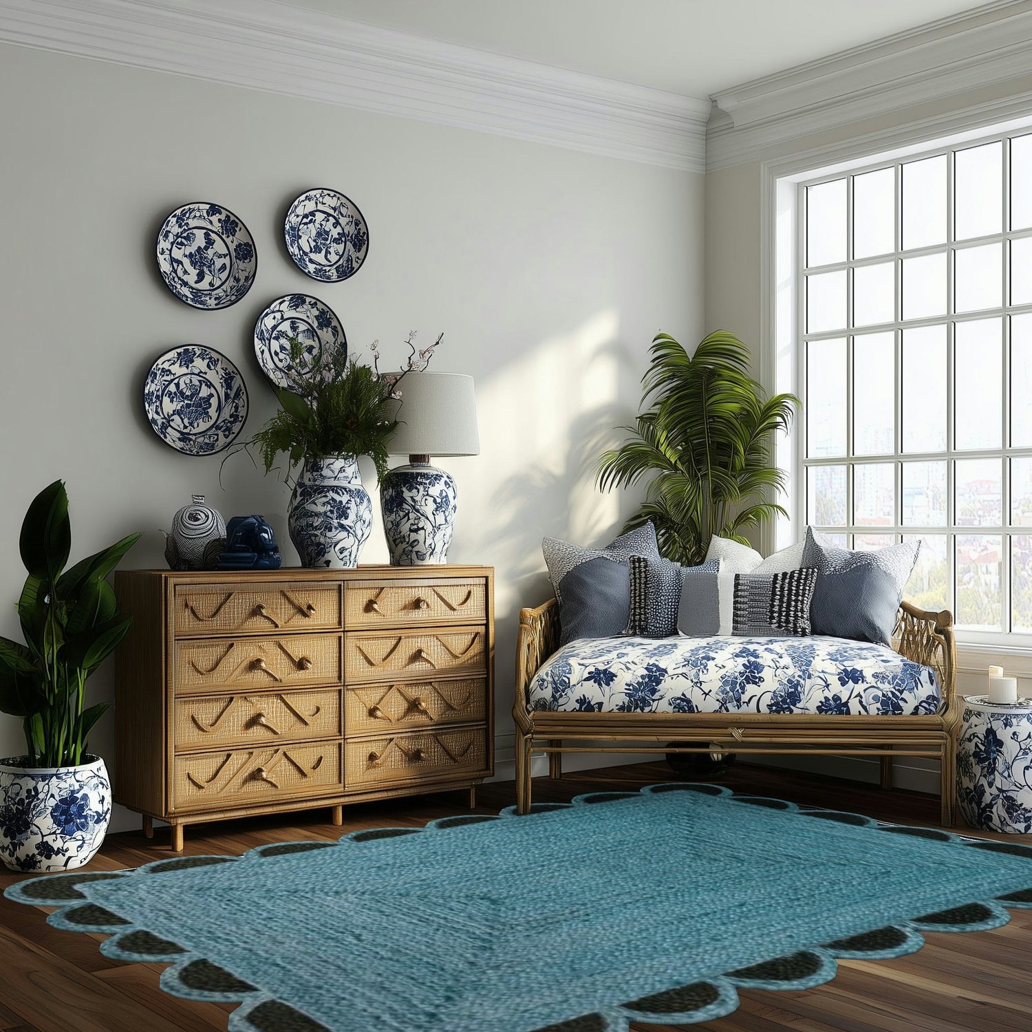 Black and Blue Scallop Jute Rug