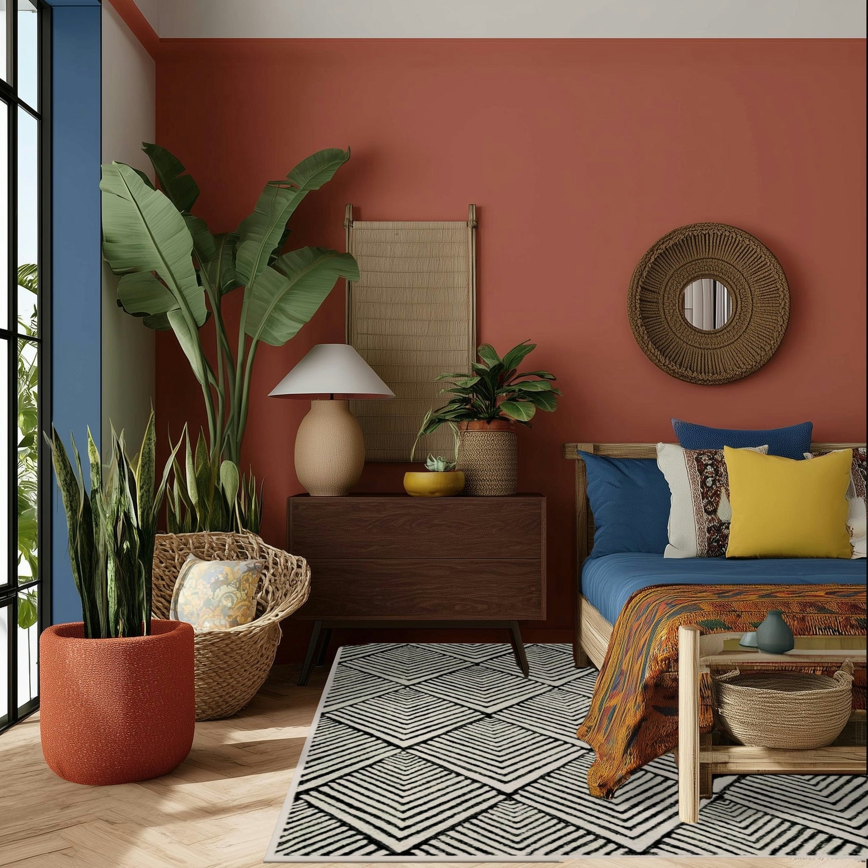 Black and Cream Art Deco Geometric Hand Tufted Wool Rug