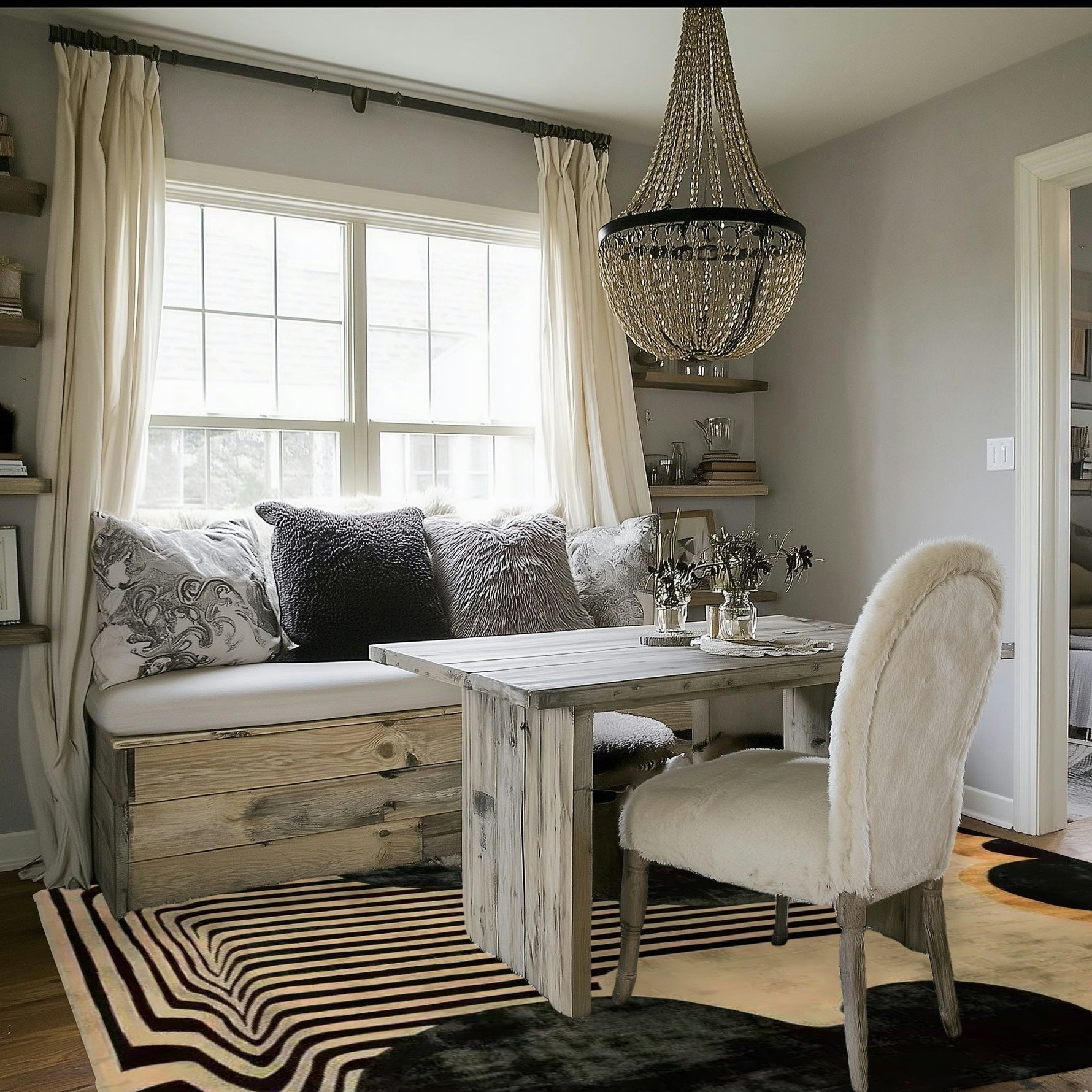 Black and Gold Striped Hand Tufted Rug 