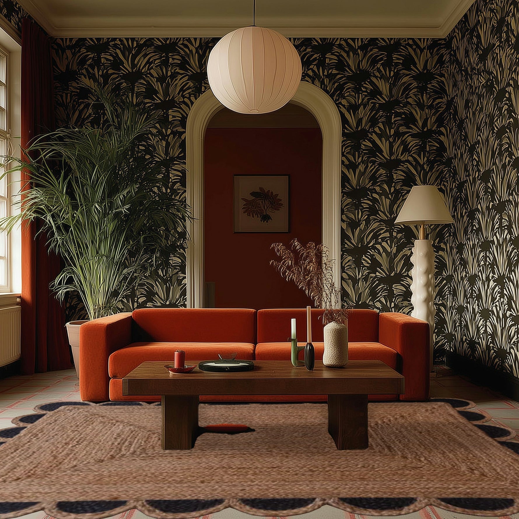 Black and Natural Scallop Jute Rug