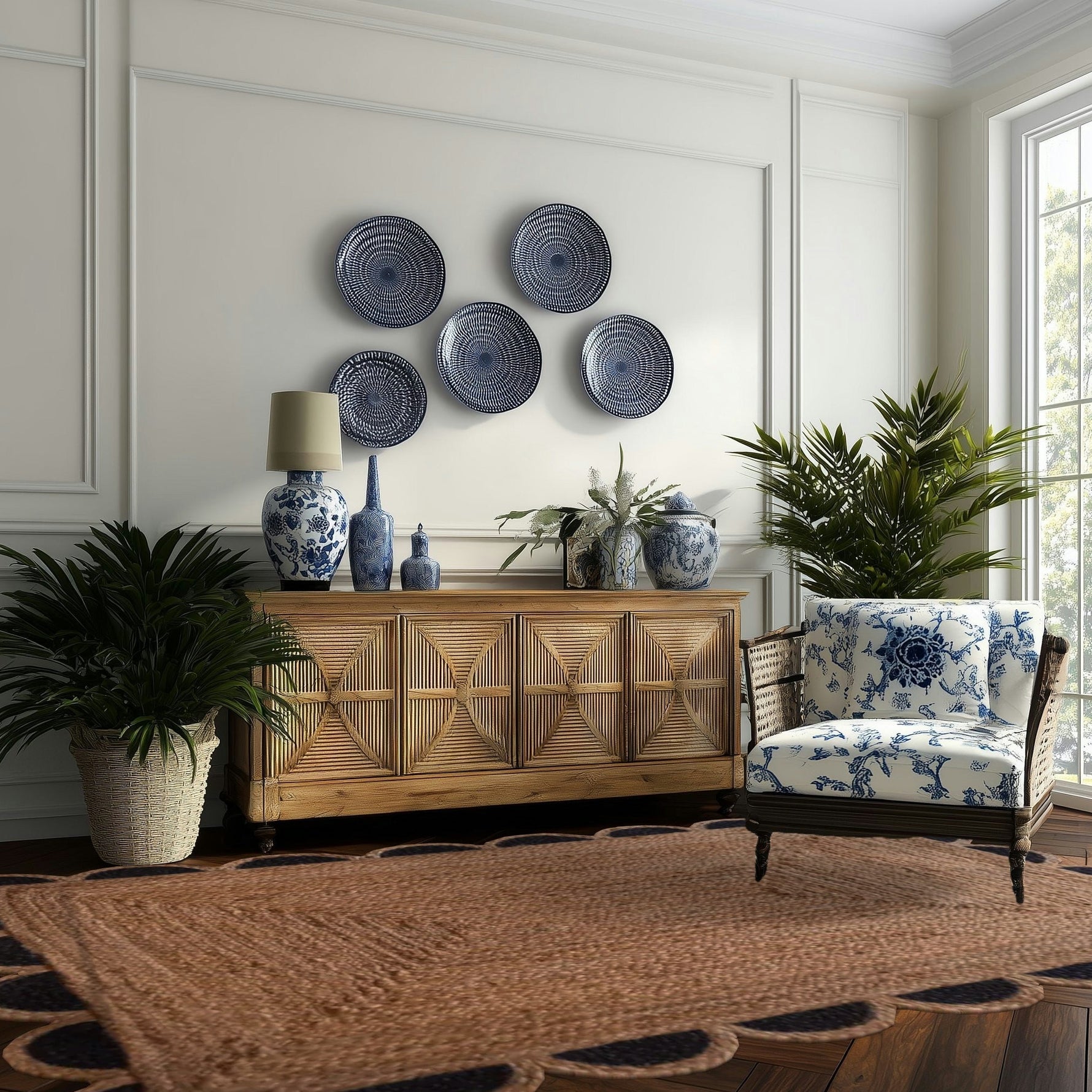 Black and Natural Scallop Jute Rug